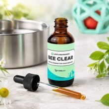 Bee Clear dental hygiene supplement for dogs and cats with dropper in a premium natural setting