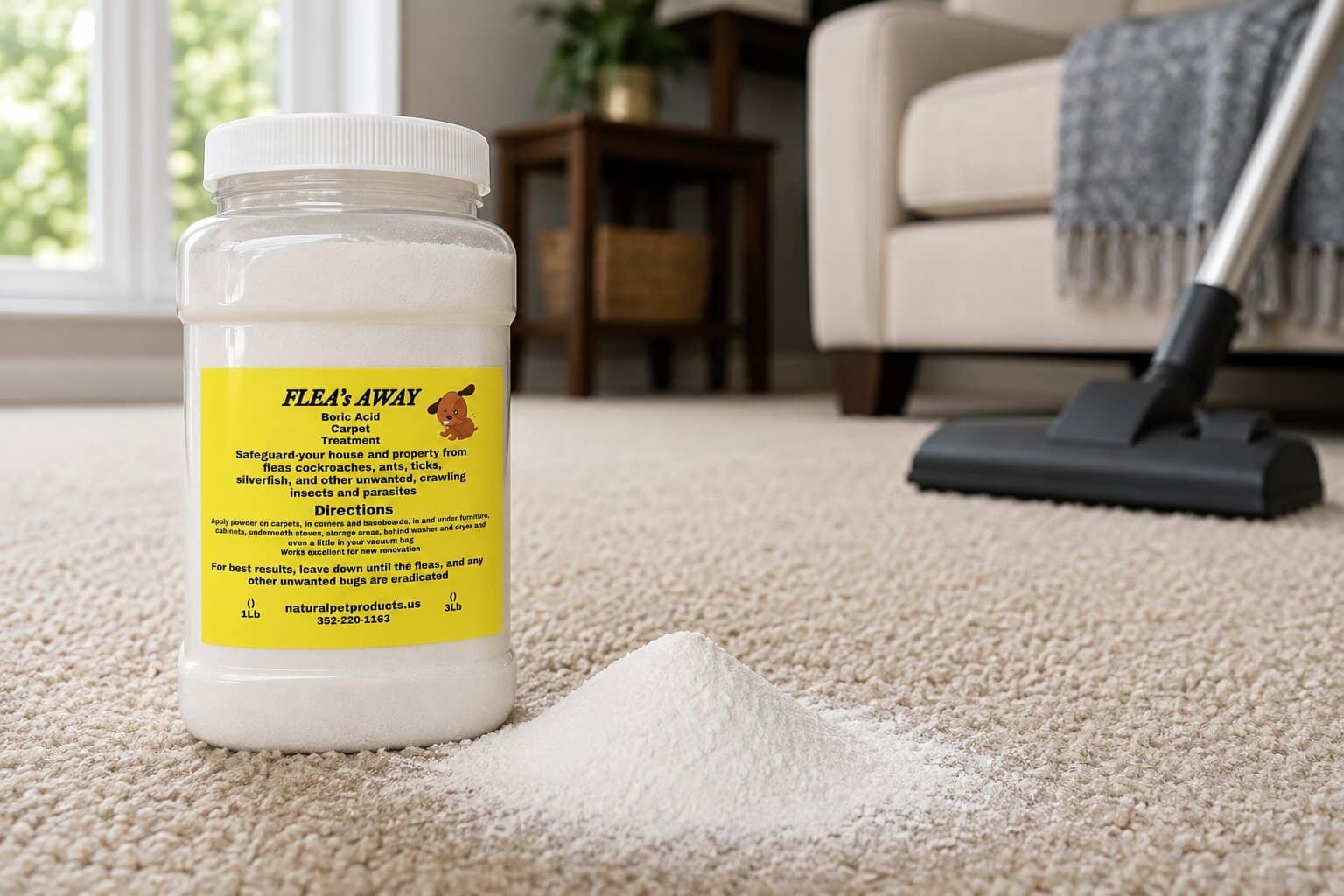 Flea Treatment Powder on Carpet